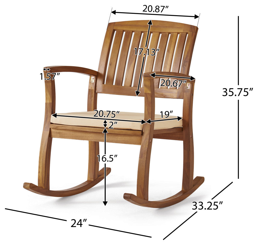 GDF Studio Sadie Outdoor Acacia Wood Rocking Chairs with Cushions, Set of 2