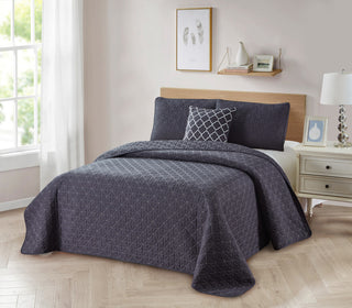 Bibb Home 4 Piece Solid Quilt Set, Gray, Twin