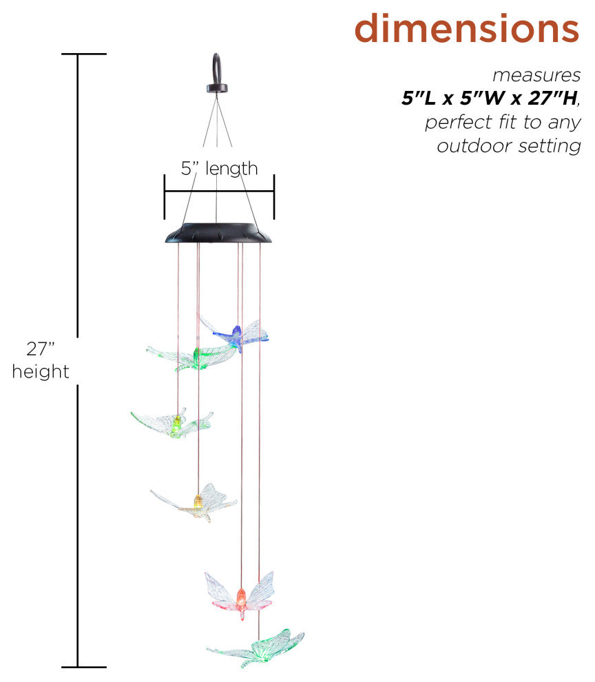Alpine Solar Butterfly Windchime with LED Light, 26"