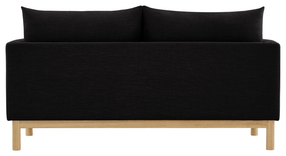 Langham Linen Textured Fabric Upholstered Loveseat, Black
