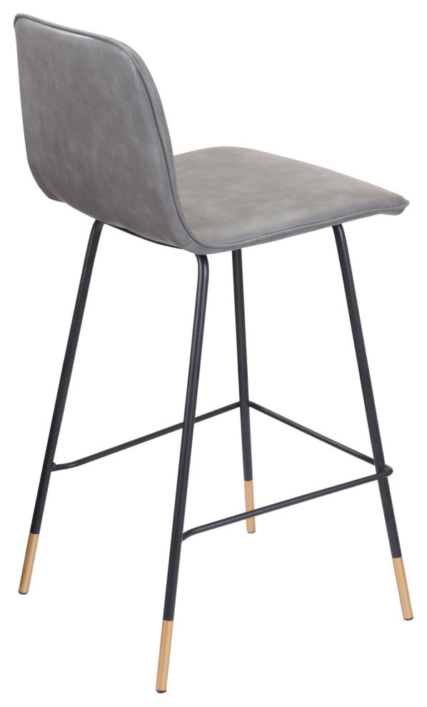 Counter Stool Chair, Steel Metal, Fabric, Gray, Black, Gold, Mid Century