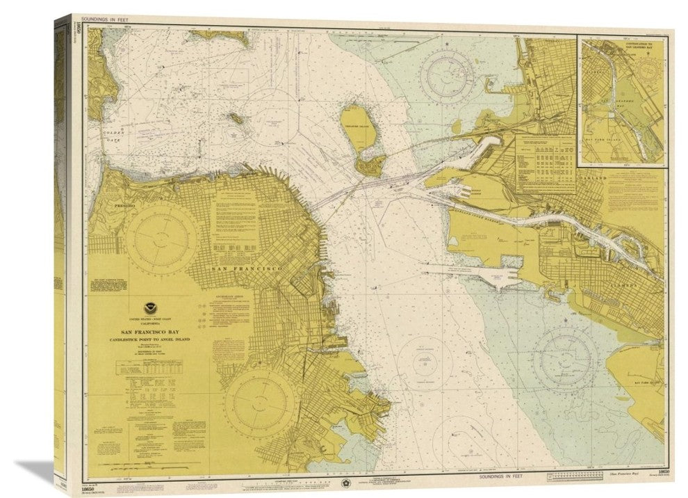 "Nautical Chart - San Francisco Bay ca" Artwork, 30"x23"