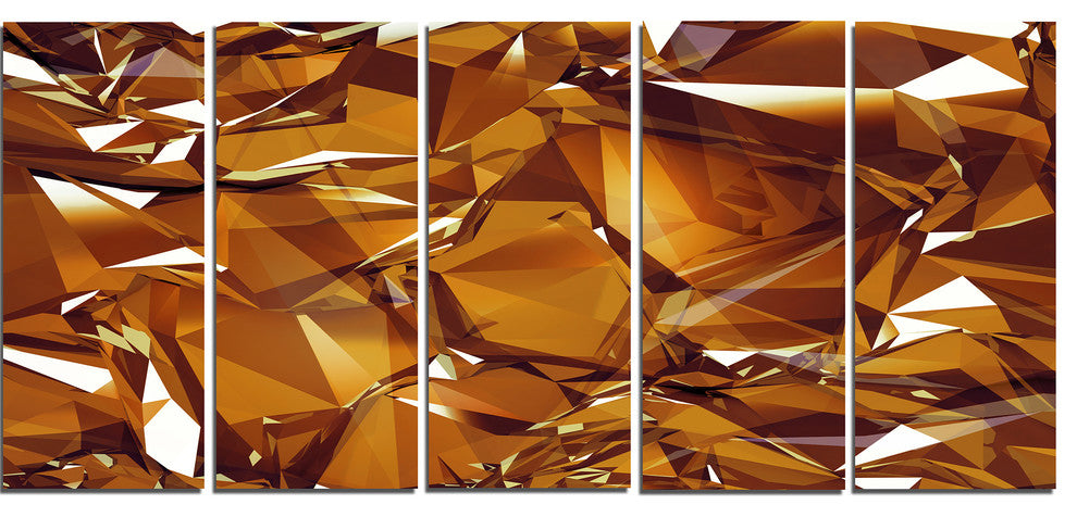 3D Gold Crystal Background, Abstract Canvas Wall Art, 60"x28", 5 Panels