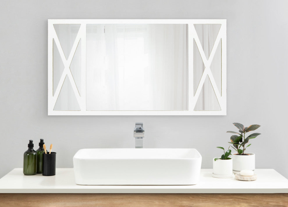 Thacker Framed Wall Mirror, White, 22"x40"
