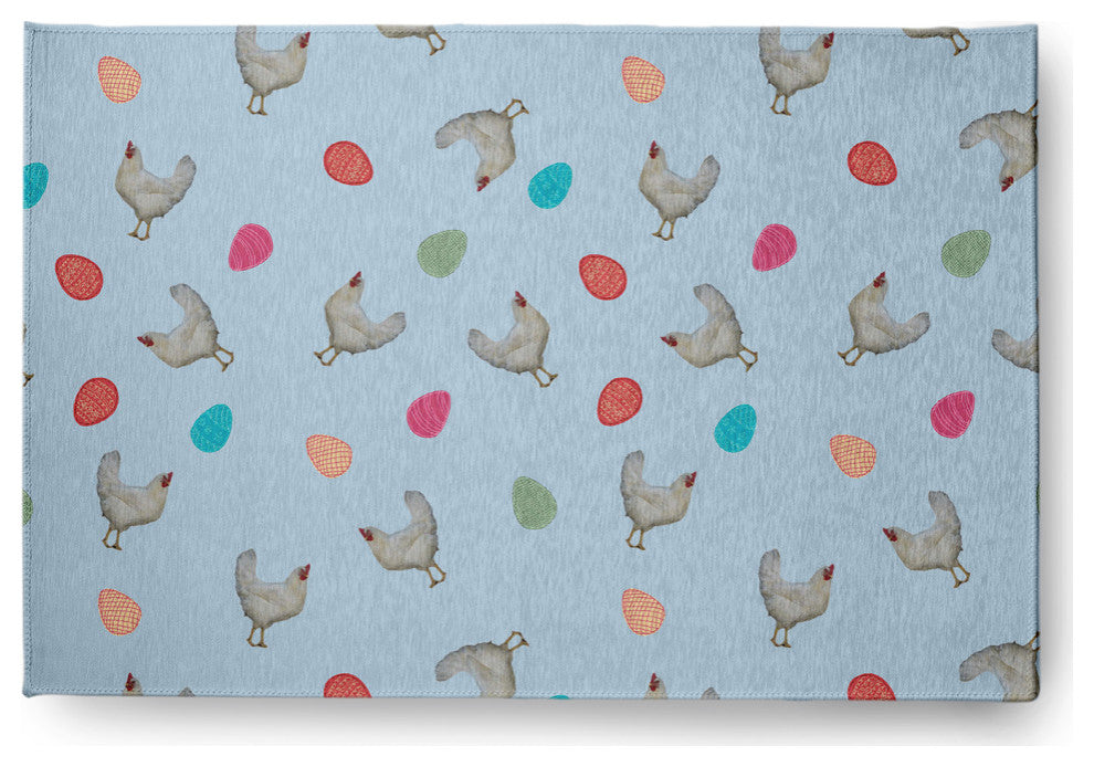 Chickens and Eggs Easter Chenille Rug, After Rain Blue, 4'x6'