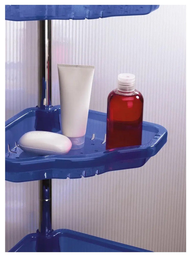 P. Nova 4-Tier Wall Mounted Hanging Corner Shower Shelf (Black/Transparent Blue), Transparent Blue