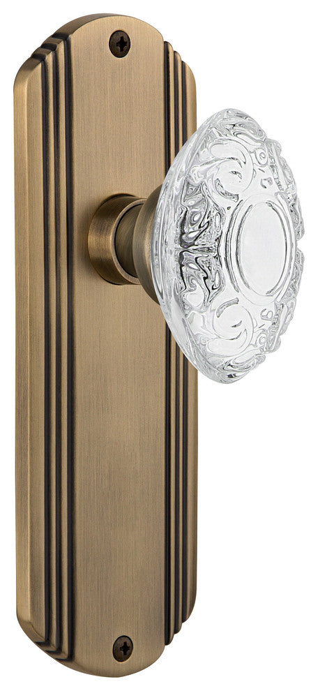 Deco Plate Double Dummy Crystal Victorian Knob, Antique Brass, DECCVI