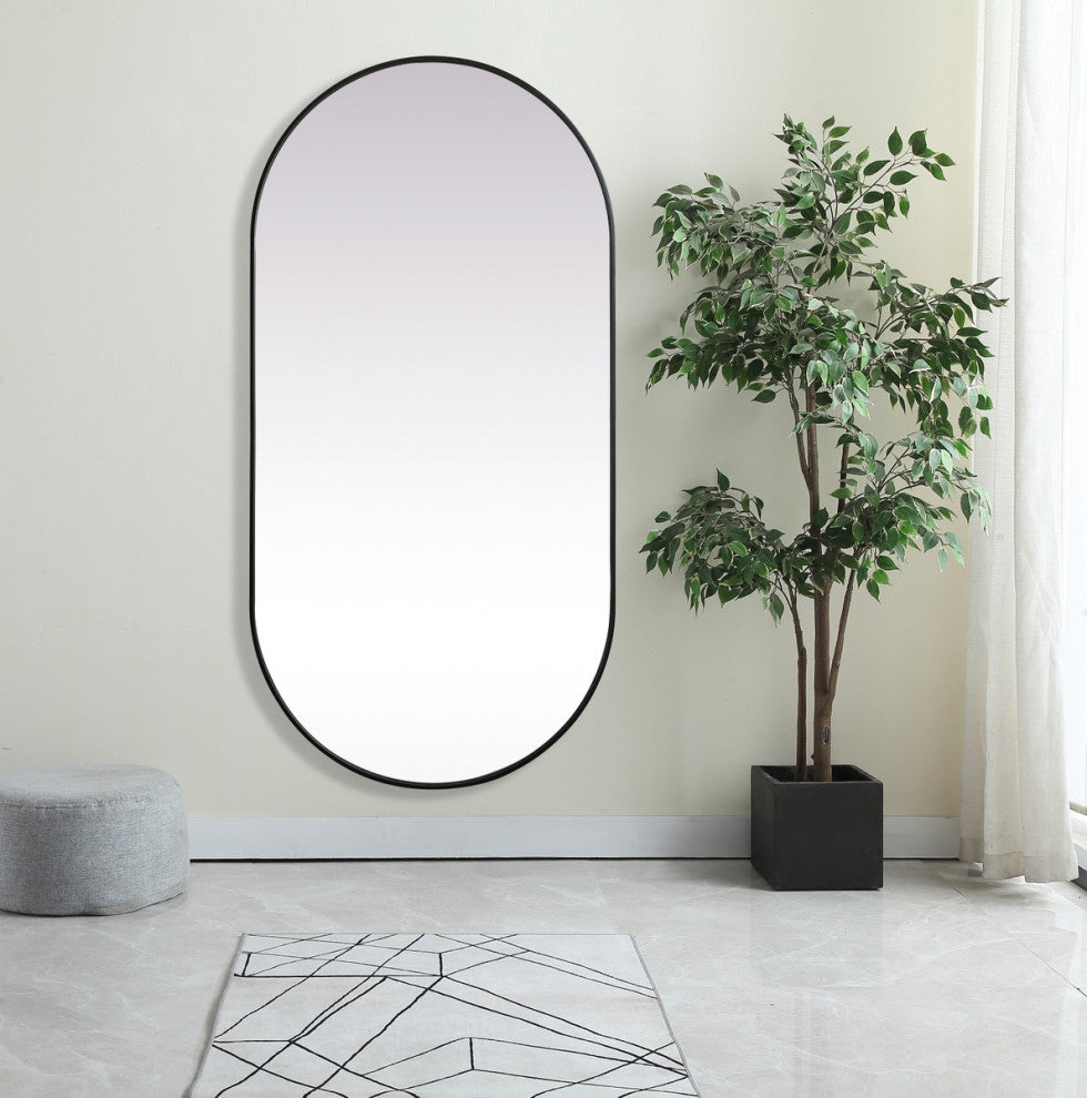 Home Living Metal Frame Oval Mirror 36x72 Inch, Black