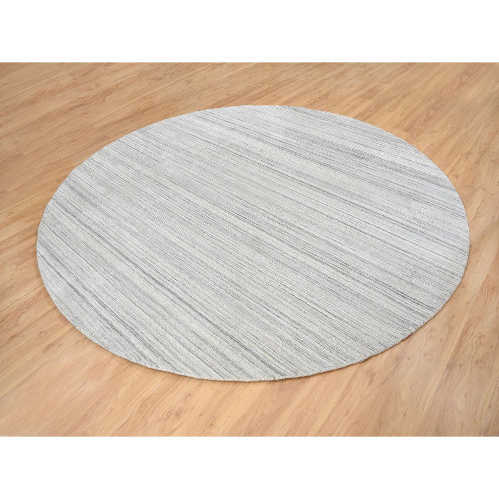 Gray, Hand Loomed Undyed Natural Wool, Modern Design Rug, 9'9"x9'9"