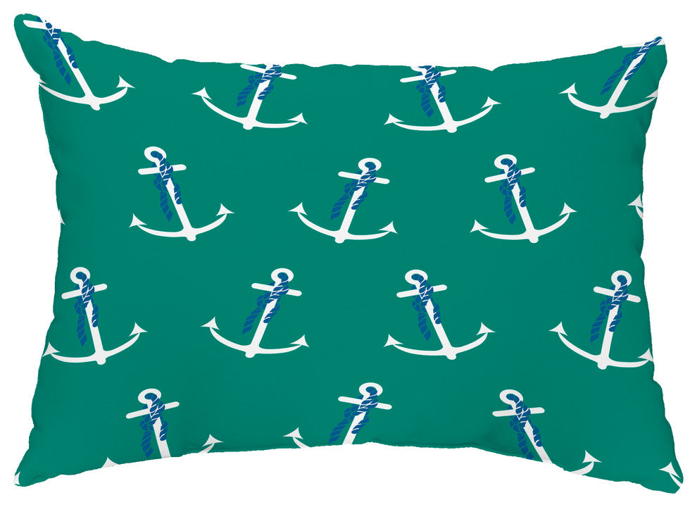 Anchor Whimsy 14"x20" Decorative Nautical Outdoor Pillow, Green