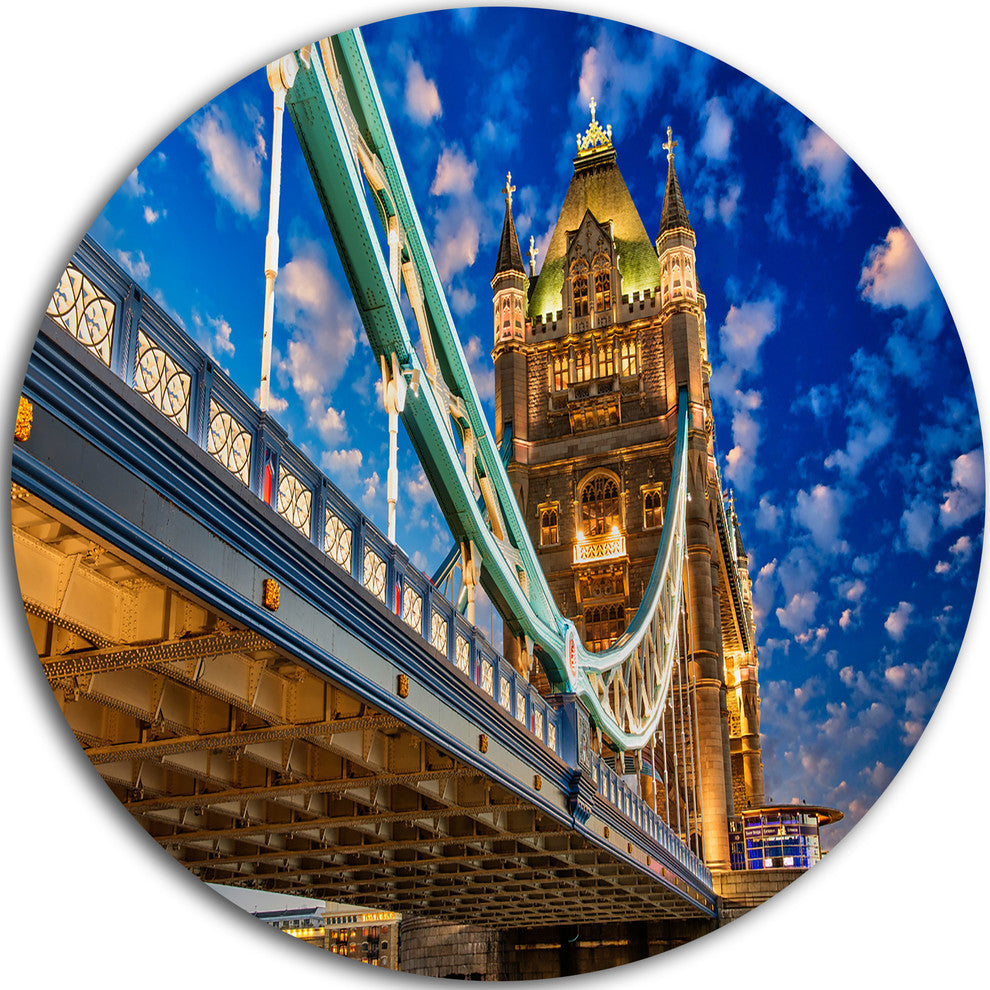 Lights On Tower Bridge, Cityscape Photography Disc Metal Wall Art, 36"