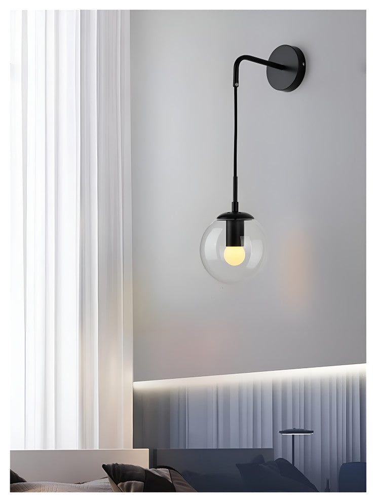 Modern LED Wall Lamp in the Shape of Glass Ball for Dining Room, Black, Clear Glass, Cool Light