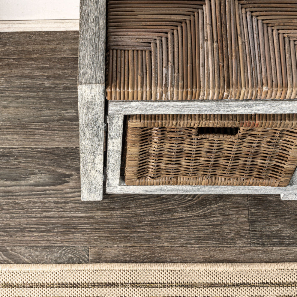 Happimess Rustic 30" 2 Drawer Wicker Storage Bench, Gray