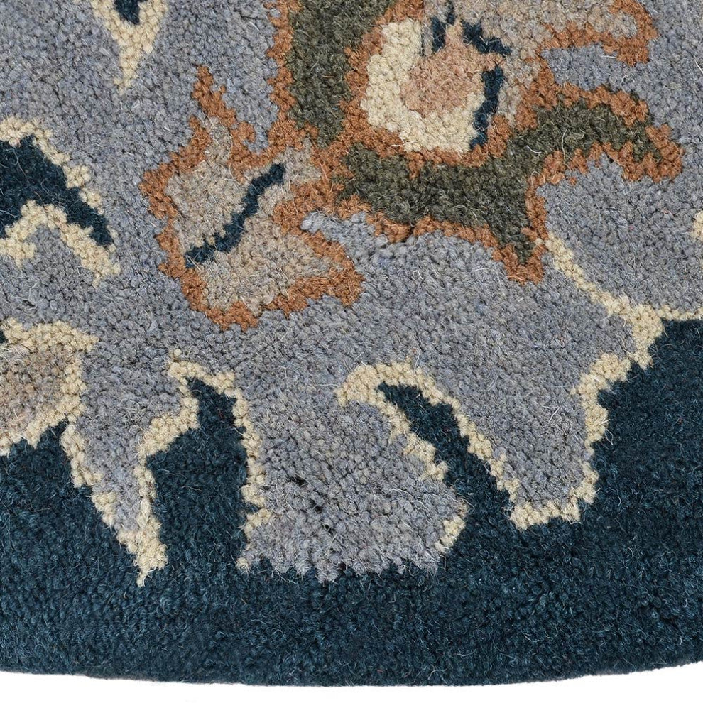 HAND TUFTED WOOL ECO-FRIENDLY AREA RUGS- Round, Blue, Floral