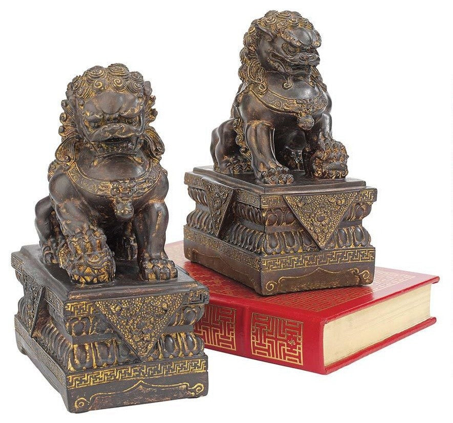 9"H Tall Chinese Lion Foo Dog Bronze Statue