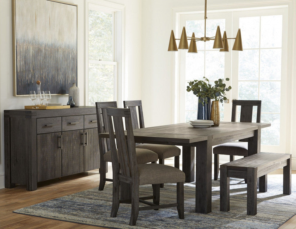 Modus Meadow 6 Piece Rectangular Dining Set, Hyacinth Chair and Bench, Graphite