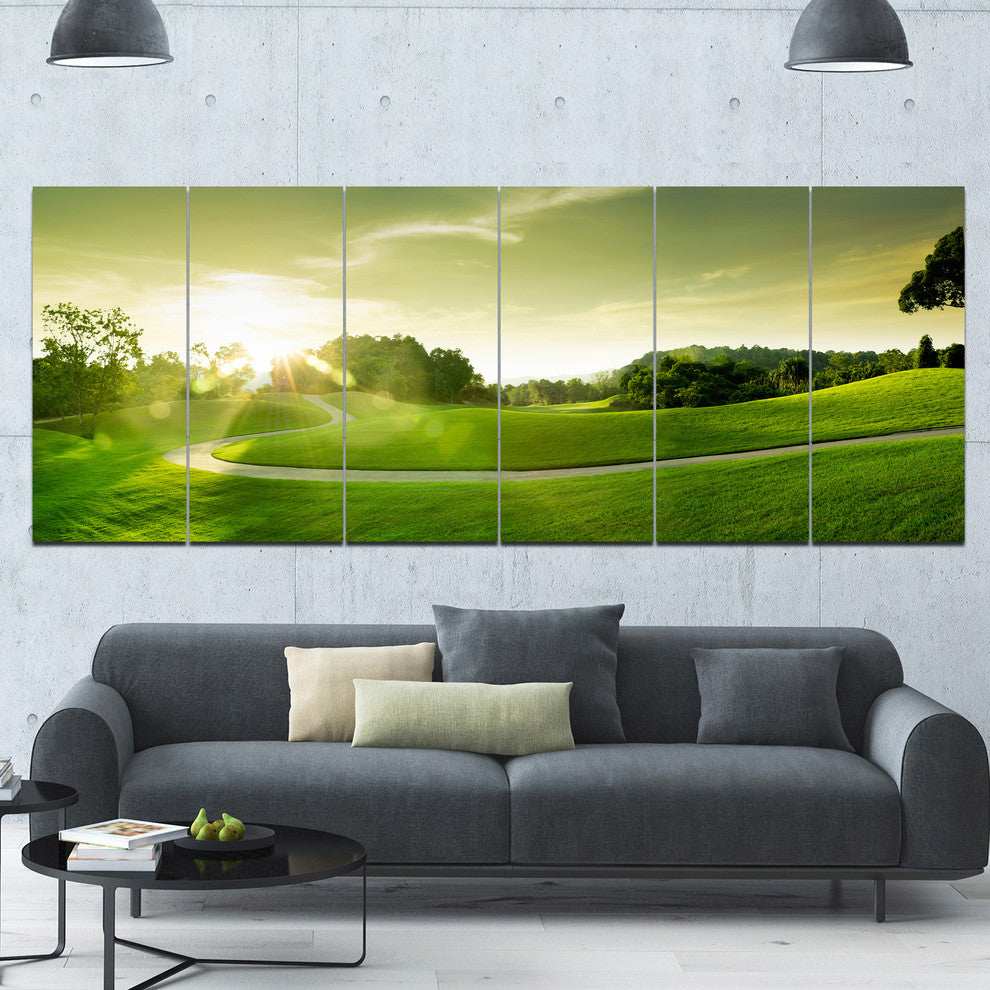 Green Valley Panorama, Landscape Canvas Art Print, 70"x28", 6 Panels