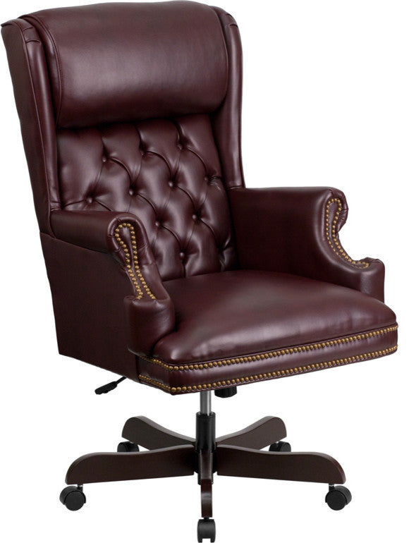 Durable High Back Tufted Leather Executive Ergonomic Office Chair , Red