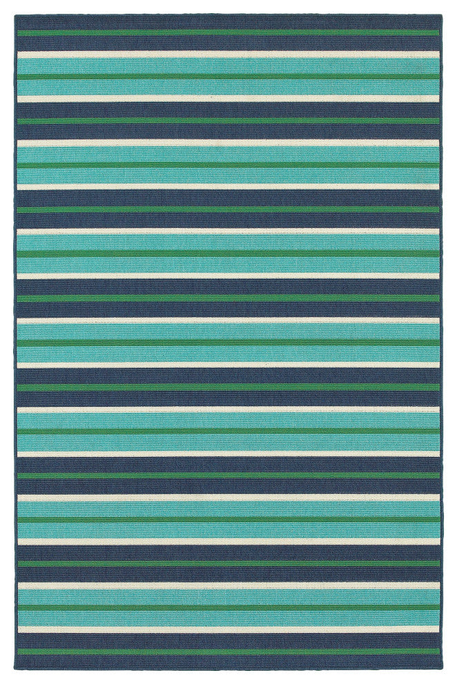 Madelina Stripe Blue and Green Indoor or Outdoor Area Rug, 7'10"x10'10"