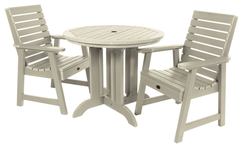 Glennville 3-Piece Round Dining Set, Weathered Acorn, Whitewash