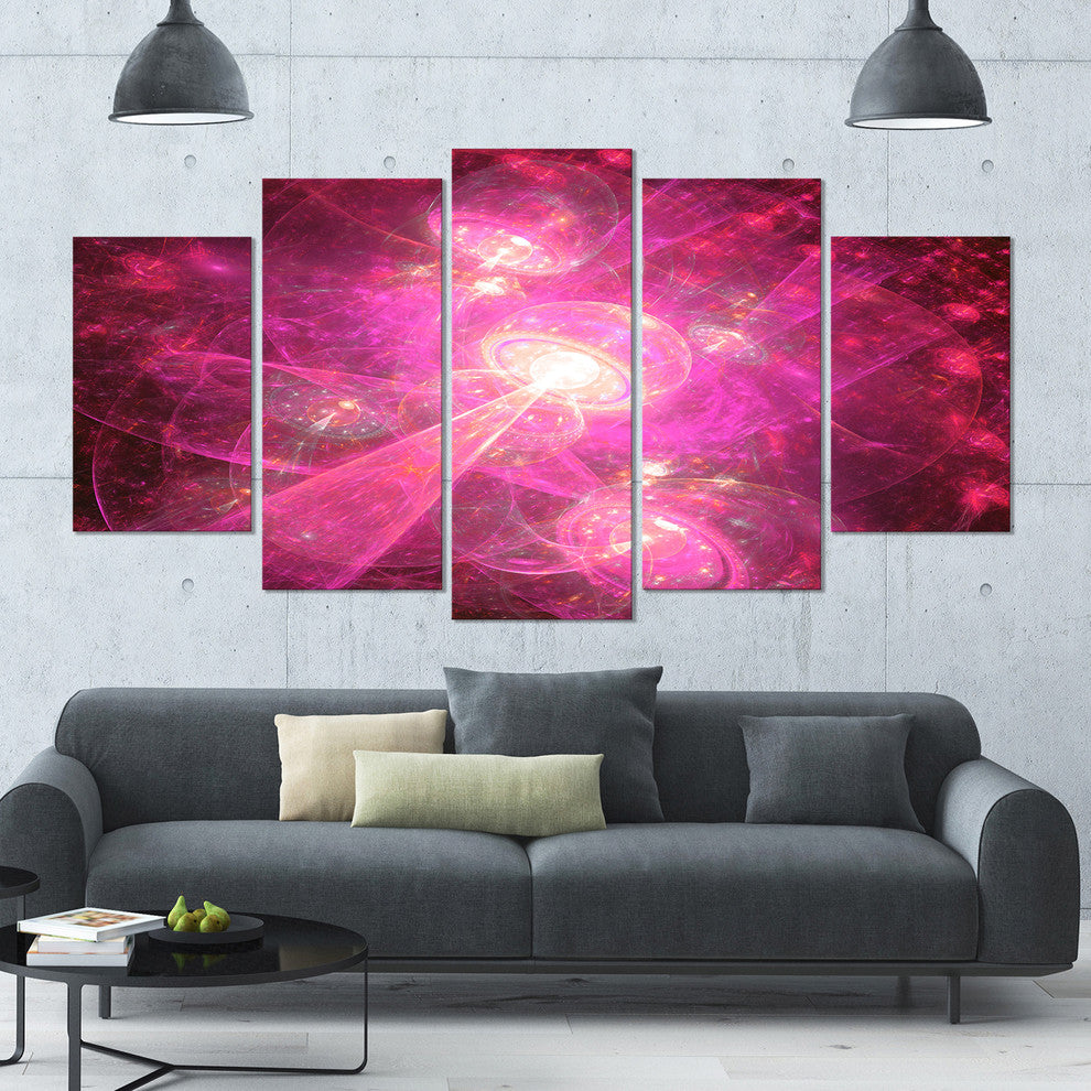 Pink Fractal Space Theme, Contemporary Canvas Art Print, 60"x32", 5 Panels