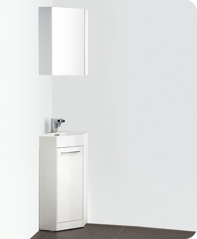 Coda 14" White Modern Corner Bathroom Vanity, Faucet FFT3071BN