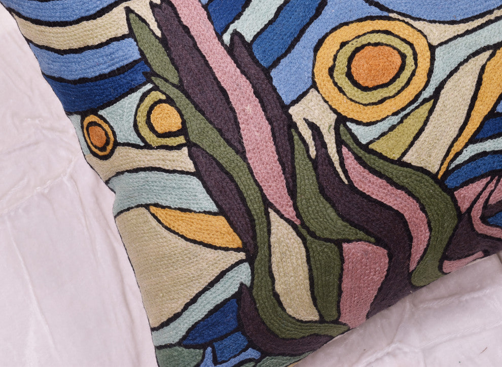 Blue Starry Night Decorative Pillow Cover Van Gogh Hand Embroidered Wool 18x18