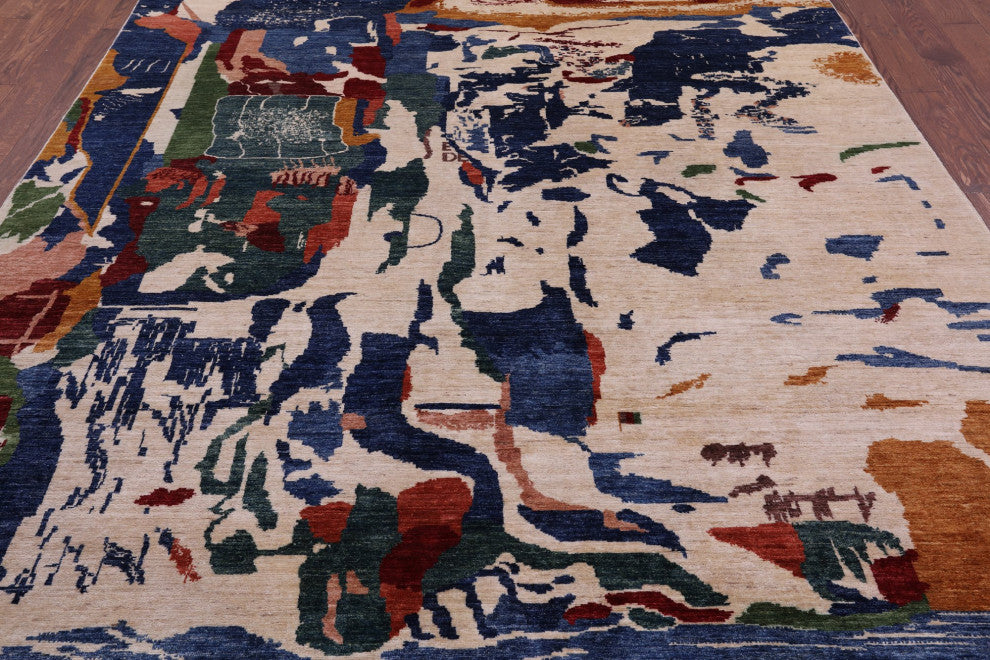 8' 1" X 10' 2" Modern Abstract Handmade Wool Rug Q11309