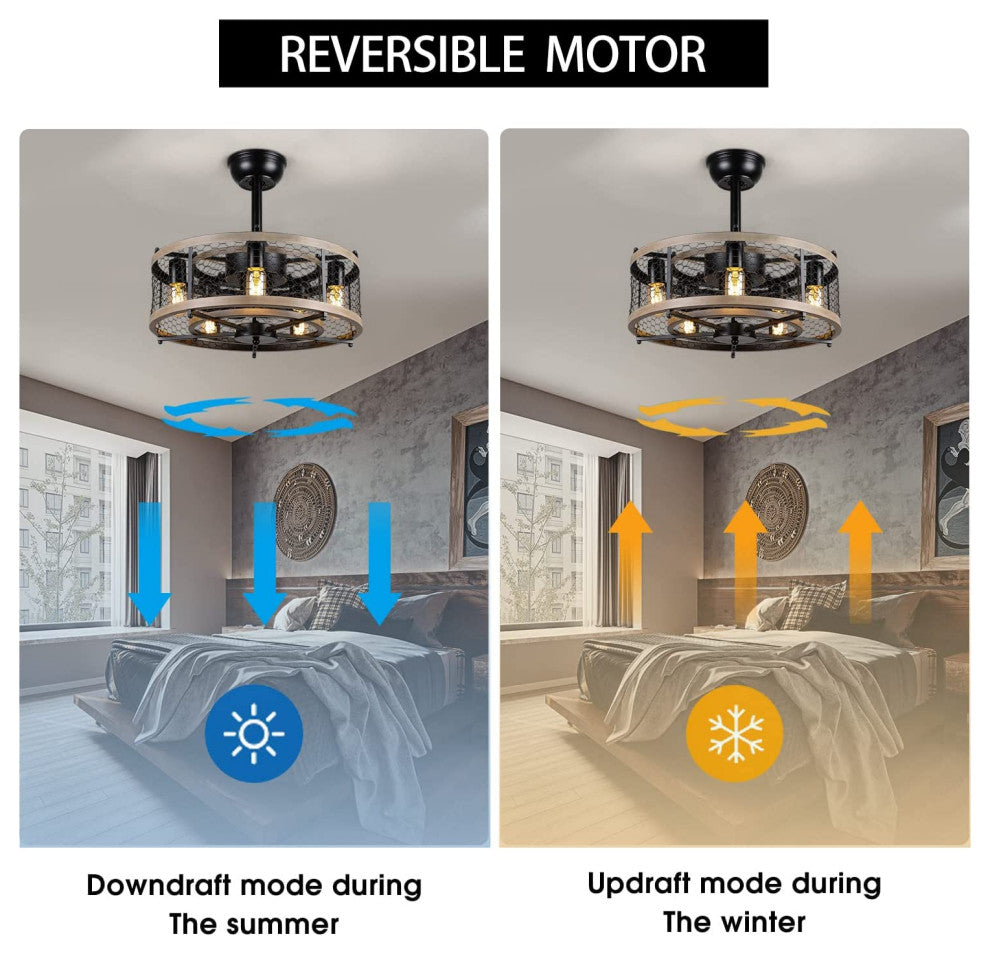 5 Light Cage Ceiling Fan With Light Remote Contral Farmhouse Ceiling Fan Lamp