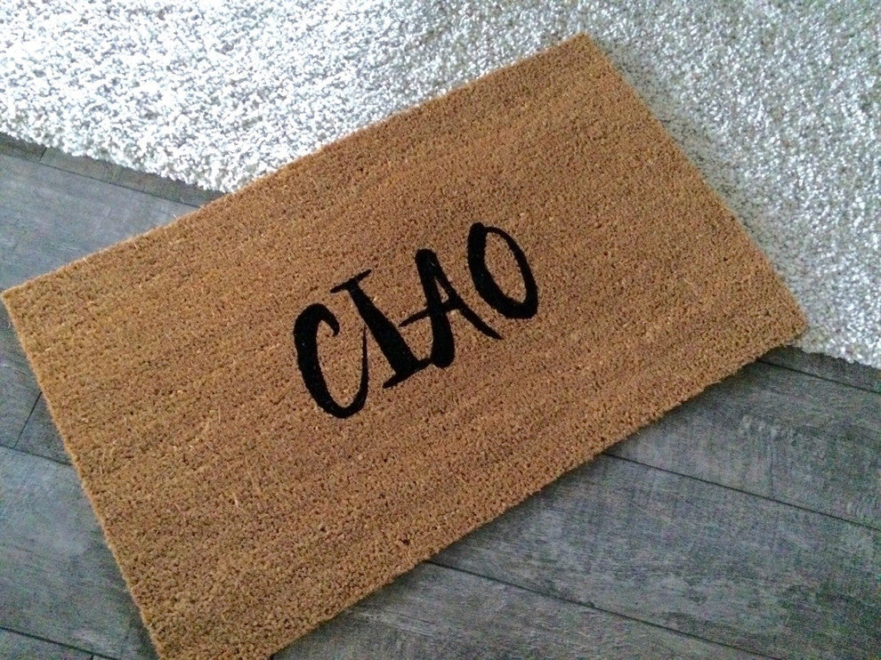 Hand Painted "Ciao" Welcome Mat, Amazon Dark Green