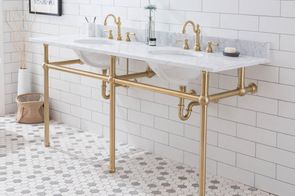 Embassy 72" Double Wash Stand, P-Trap, Countertop With Basin, Faucet, Mirror