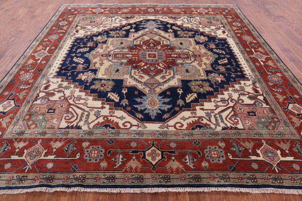 10' Square Heriz Serapi Hand Knotted Wool Rug - Q15995