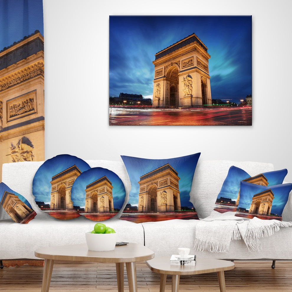 Arch of Triumph in Paris Landscape Photo Throw Pillow, 18"x18"
