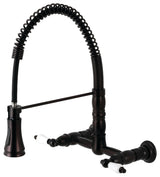 Two-Handle Wall-Mount Pull-Down Sprayer Kitchen Faucet, Oil Rubbed Bronze
