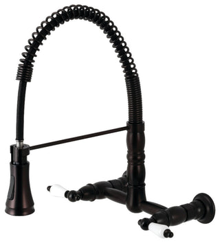 Two-Handle Wall-Mount Pull-Down Sprayer Kitchen Faucet, Oil Rubbed Bronze