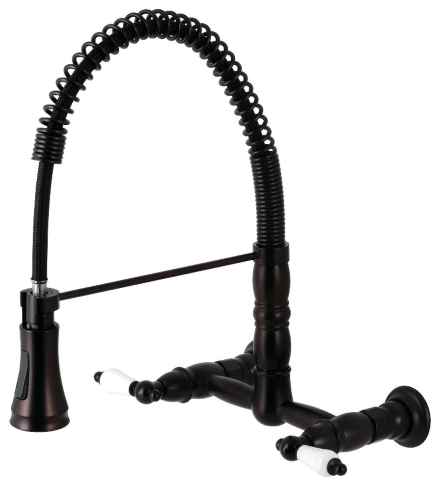 Two-Handle Wall-Mount Pull-Down Sprayer Kitchen Faucet, Oil Rubbed Bronze