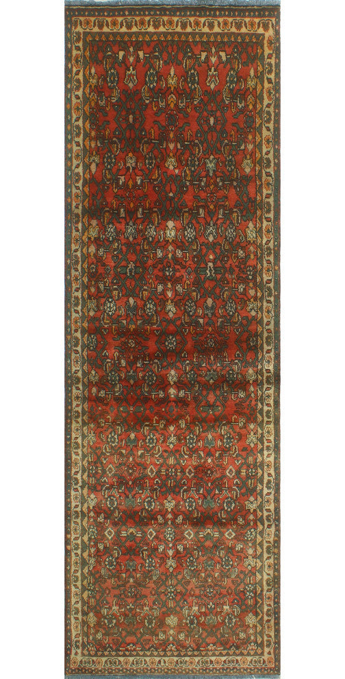 Fine Vintage Distressed Micheal Rust/Ivory Runner, 3'0x9'5