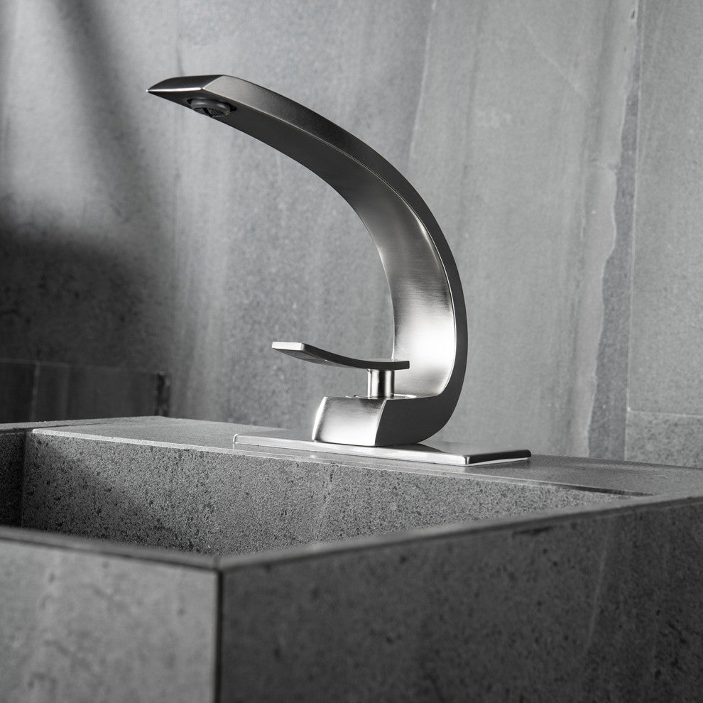 Single Hole Bathroom Sink Faucet With 6-inch Deck Plate, Brushed Nickel