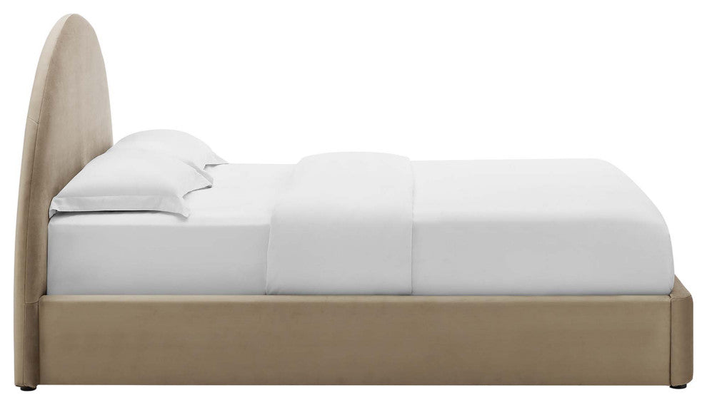 Resort Performance Velvet Arched Round King Platform Bed, Taupe