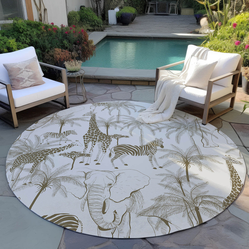 Indoor/Outdoor Tropics TC7 Grey Machine Washable 8' x 8' Round Rug