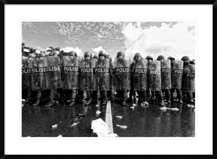 "Police Barricades" Framed Digital Print by M. Salim-Bhayangkara, 38"x28"