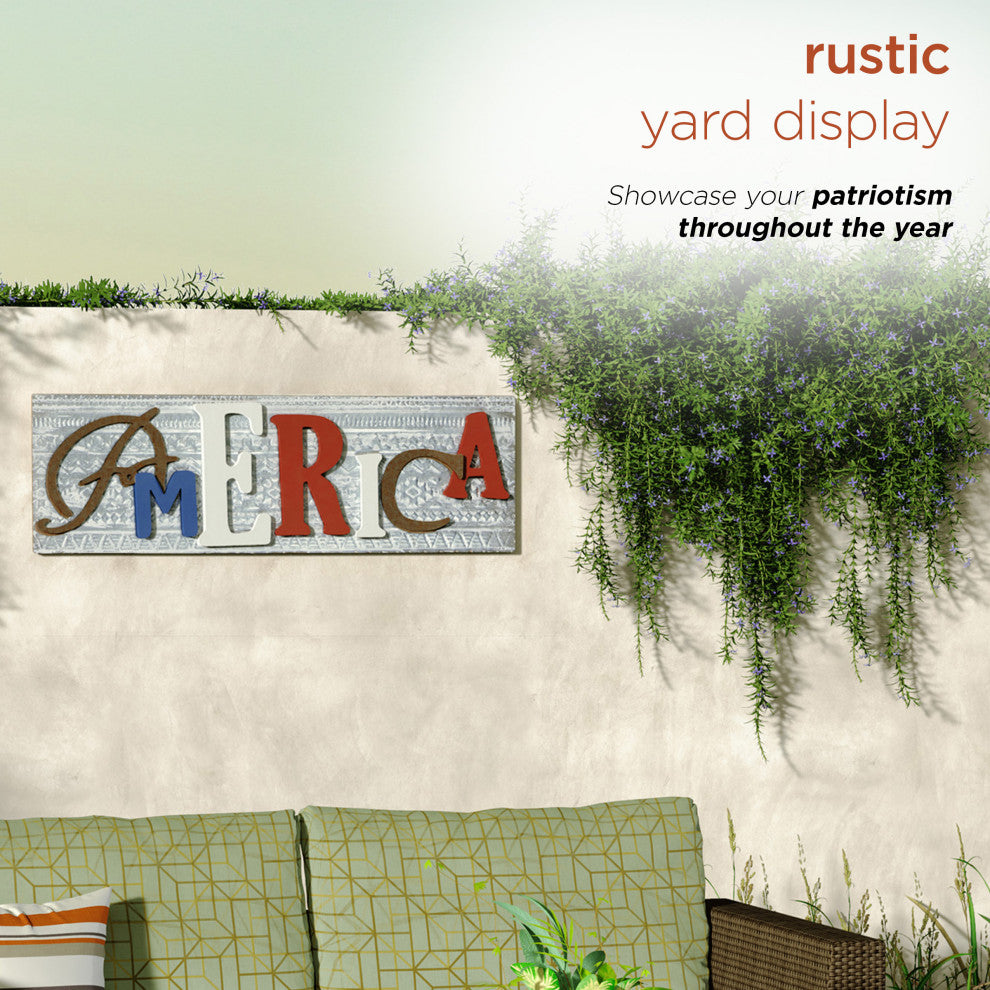 Wood and Metal America Wall Decor