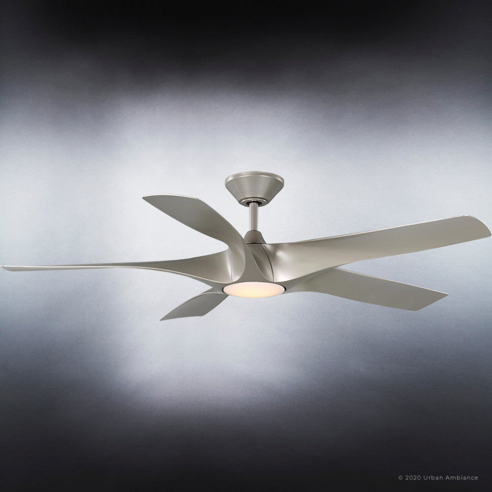 Luxury Transitional Ceiling Fan, Hand-Painted Silver