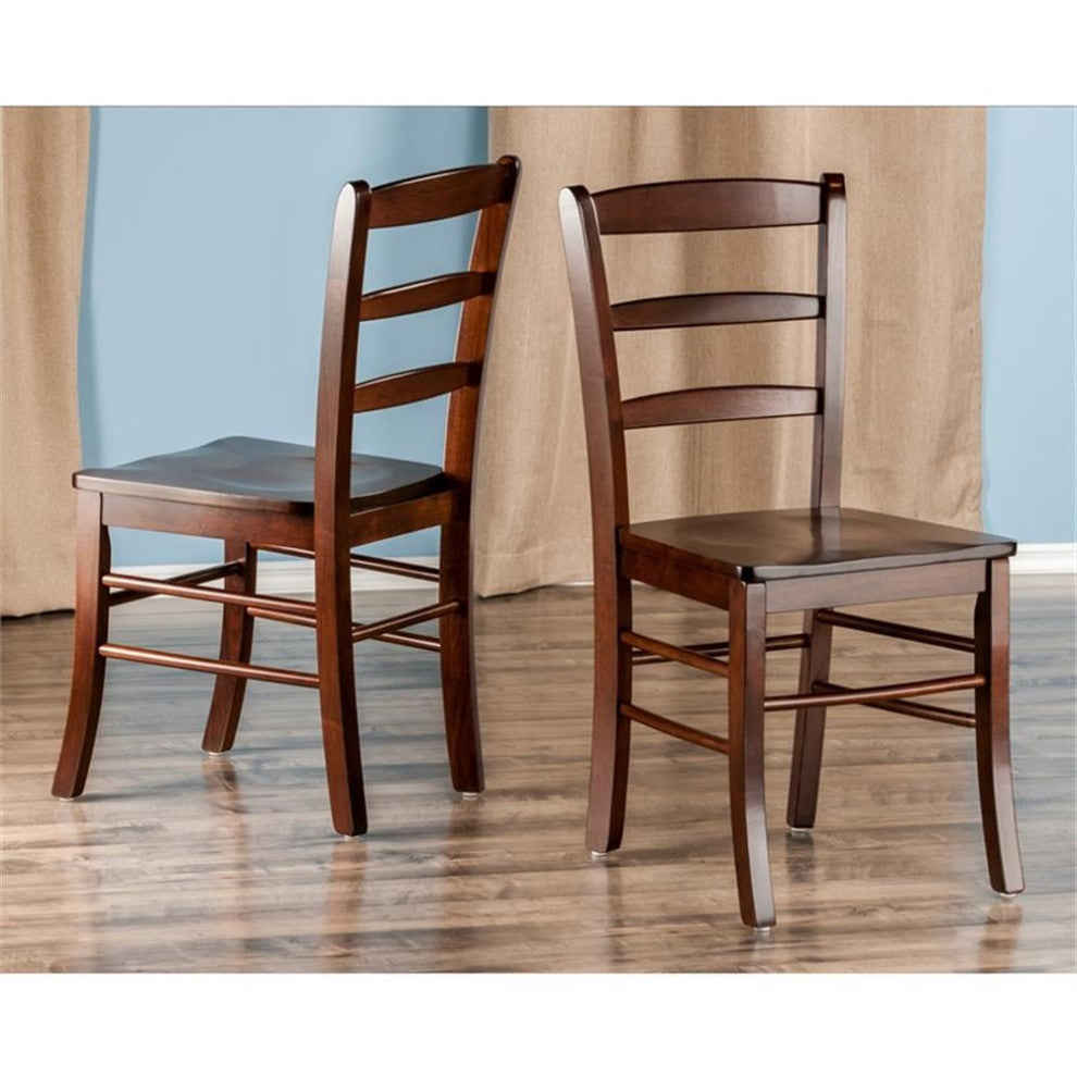 Winsome Benjamin 18"H Ladder Back Solid Wood Dining Chair in Walnut (Set of 2)
