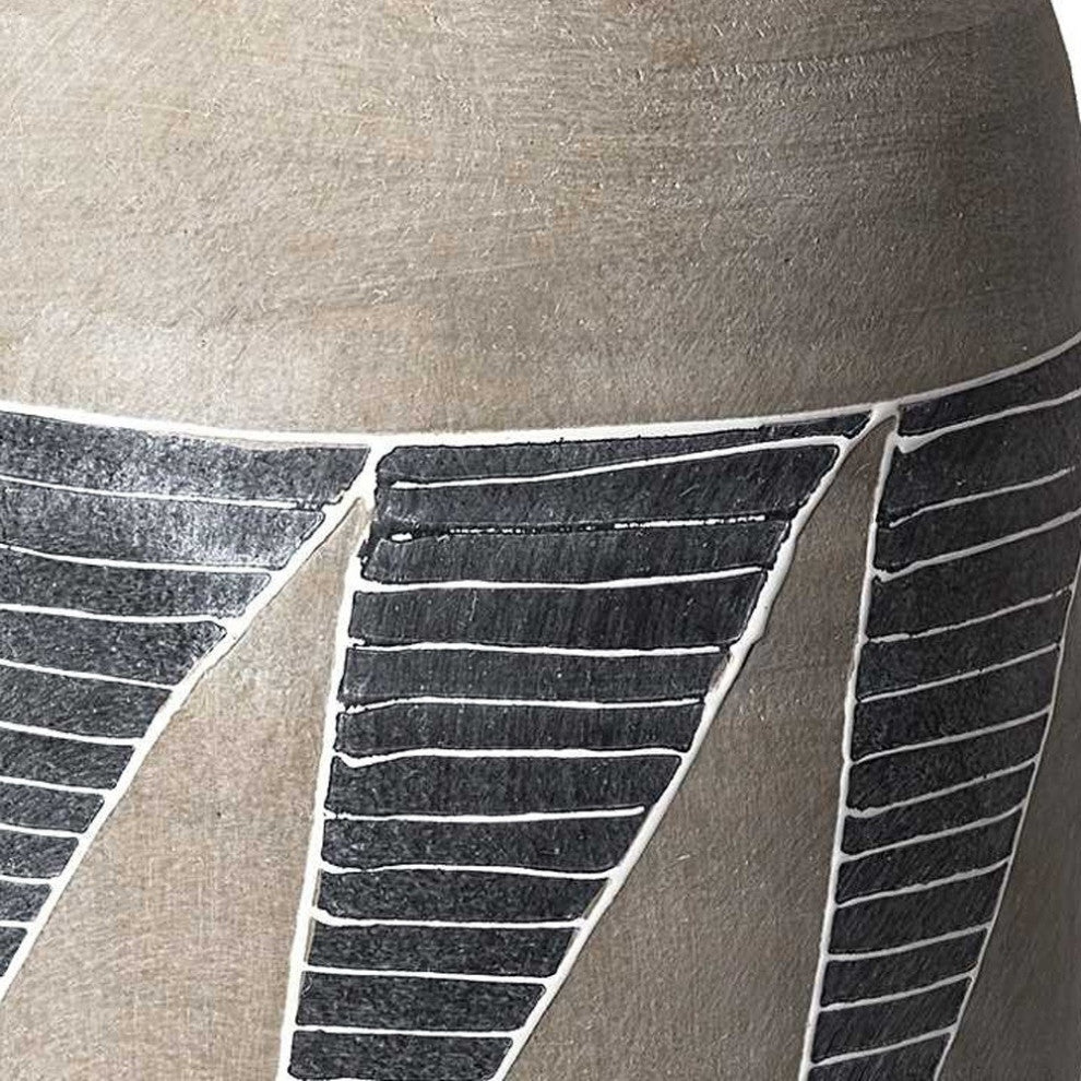 15" Brown And Gray Geometric Tribal Ceramic Table Vase