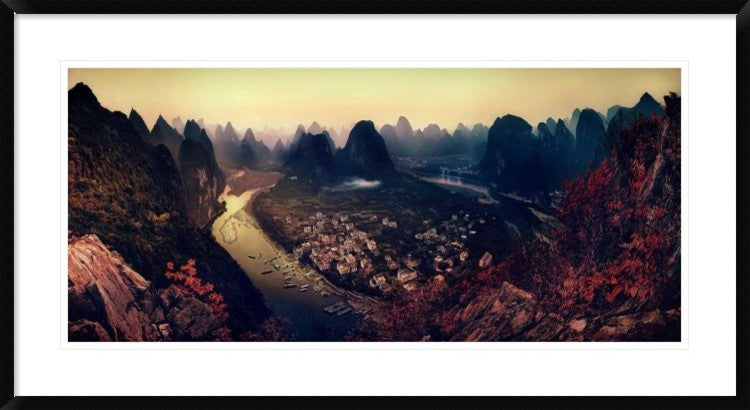 "The Karst Mountains Of Guangxi" Framed Digital Print by Clemens Geiger, 44x24"