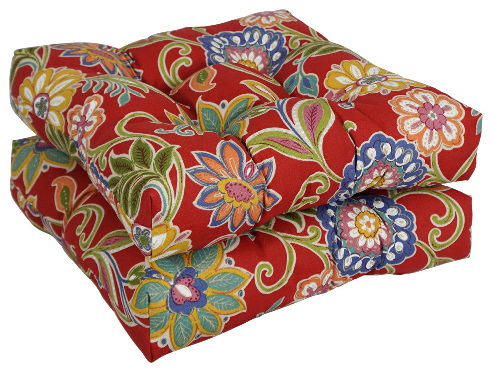 19" Squared Patterned Tufted Dining Chair Cushions, Set of 2, Alenia Pompeii