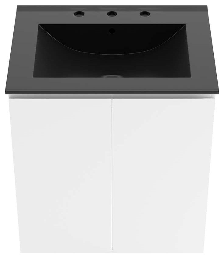 Sink Vanity Cabinet, Wall Mount, Black White, Ceramic, Modern, Hotel Bathroom