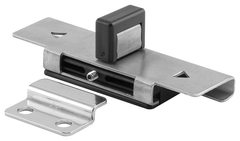 Surface Slide Latch and keeper, for Inswing Doors, Satin Stamped Stainless Steel