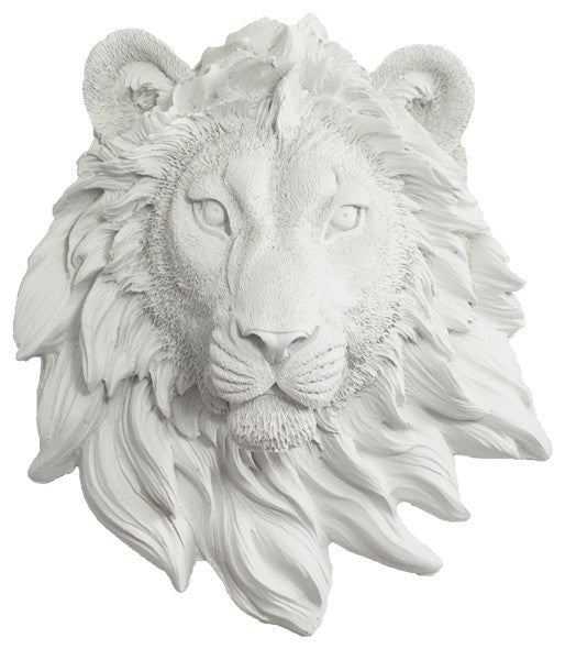Wall Charmers Mounted Resin Lion Head, White, Mini